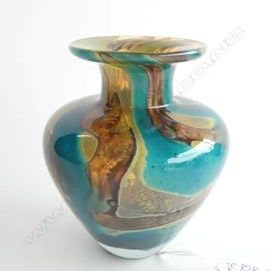 MALTESE GLASS VASE BY MDINA (Michael Harris1968-72), TIGER PATTERN, SM IMPACT CHIP TO RIM, H.130mm